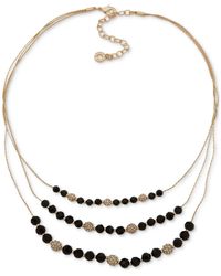 Anne Klein - Gold-tone Pave Fireball & Color Bead Multi-row Statement Necklace - Lyst