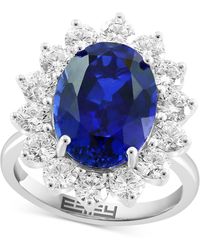 Effy - Effy® Lab Grown Sapphire (6-1/5 Ct.t.w.) & Lab Grown Diamond (2-1/20 Ct. T.w.) Halo Ring In 14k White Gold - Lyst