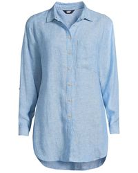 Lands' End - Linen Roll Sleeve Over D Relaxed Tunic Top - Lyst