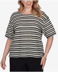 Ruby Rd. - Plus Size Textured Stripe Fringe Sleeve T-shirt - Lyst