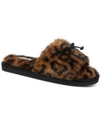 Jessica Simpson - Leopard Print Faux Fur Open-toe Slide Slippers - Lyst