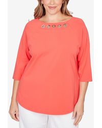 Ruby Rd. - Plus Size Grommet Neck Solid Knit Top - Lyst