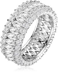 Genevive Jewelry - Sterling Silver White Gold Plated Round And Marquise Cubic Zirconia Eternity Ring - Lyst