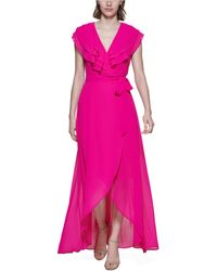 Synthetic Petite Ruffled Gown 