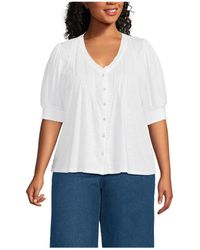 Lands' End - Plus Size Button Pintuck Puff Sleeve Top - Lyst