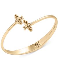 Lucky Brand Gold-tone Beaded Bee Charm Hinge Cuff Bracelet - Metallic