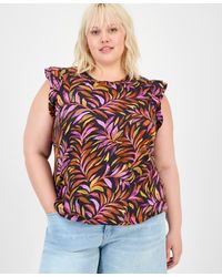 Democracy - Trendy Plus Double Ruffle Cap-sleeve Top - Lyst