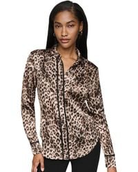 DKNY - Petite Printed Satin Long-sleeve Collared Top - Lyst