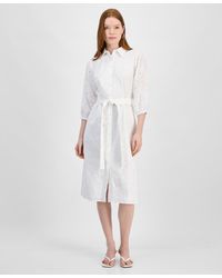 Tahari - Embroidered Eyelet Belted Shirtdress - Lyst
