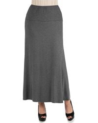 24seven Comfort Apparel - Elastic Waist Solid Color Maxi Skirt - Lyst