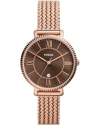 Fossil - Jacqueline Three-hand Date Rose Gold-tone Stainless Steel Mesh Watch 36mm - Lyst