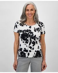 Style & Co. - Petite Floral-print Scoop-neck Short-sleeve Knit Top - Lyst