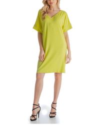 24seven Comfort Apparel - Solid Color Loose Fit V Neck T Shirt Style Knee Length Dress - Lyst