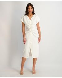 Kensie - Faux Linen V-neck Midi Dress - Lyst