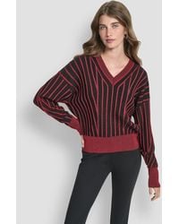 DKNY - Long Sleeve V-neck Sweater - Lyst