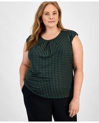 Kasper - Plus Size Printed Pleat-neck Sleeveless Top - Lyst