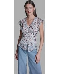 BCBGMAXAZRIA - V-neck Sleeveless Ruched Detail Top - Lyst