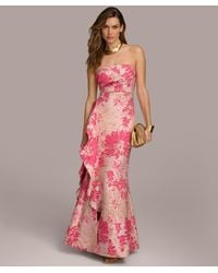 Donna Karan - Floral-jacquard Ruffled Strapless Gown - Lyst