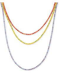 Guess - Gold-tone Multicolor Rhinestone Three-row Tennis Necklace - Lyst
