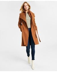 Calvin Klein - Wool Blend Belted Wrap Coat - Lyst