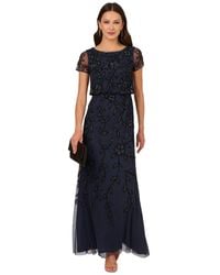 Adrianna Papell - Floral Bead Embellished Blouson Short-sleeve Gown - Lyst