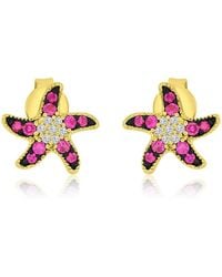 Macy's - Created White Sapphire And Ruby Stud Earrings - Lyst
