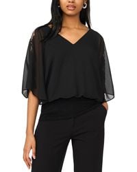 Msk - V-neck 3/4-length Sleeve Blouson Top - Lyst