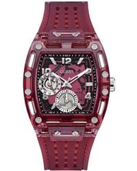Guess - Burgandy Silicone Multi-function Watch - Lyst