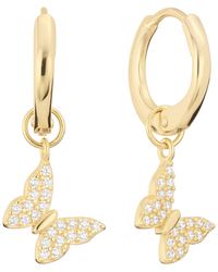 Macy's - Cubic Zirconia Butterfly Charm Dangle huggie Hoop Earrings - Lyst