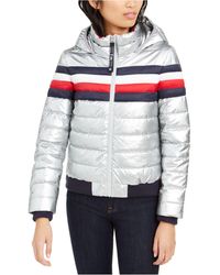 tommy hilfiger silver puffer coat