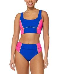 Reebok - Colorblocked Long Line Bralette Swim Top High Waist Bikini Bottoms - Lyst