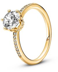 PANDORA - Cubic Zirconia Moments Clear Sparkling Crown Solitaire Ring - Lyst