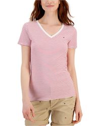 Tommy Hilfiger - Cotton Striped V-neck T-shirt - Lyst