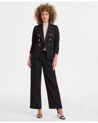 Tahari - Textured Satin Faux Double Breasted Blazer Metallic Sleeveless Mock Neck Sweater Textured Satin Wide Leg Trousers - Lyst