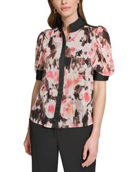 DKNY - Petite Floral-print Puff-sleeve Blouse - Lyst