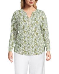 Lands' End - Plus Size Long Sleeve Lightweight Jersey Notch Neck Tunic Top - Lyst