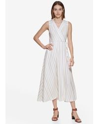 Calvin Klein - Striped Wrap Midi Dress - Lyst