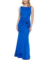 Jessica Howard Solid Ruched V-back Gown - Blue