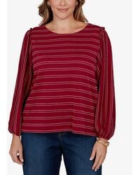 Ruby Rd. - Plus Size Dobby Stripe Long-sleeve Boat Neck Blouse - Lyst