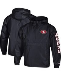 Champion - San Francisco 49ers Packable Hooded Windbreaker Half-zip Jacket - Lyst