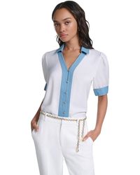 KARL LAGERFELD - Denim Collar Button Front Blouse - Lyst