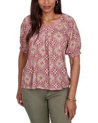 Ruby Rd. - Petite Desert Geo Print Lace Trim Knit Top - Lyst