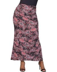 24seven Comfort Apparel - Plus Size Fold Over Waist Printed Maxi Skirt - Lyst