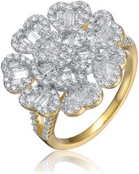 Genevive Jewelry - Sterling 14k Gold Plated Cubic Zirconia Cluster Heart Petal Flower Ring - Lyst