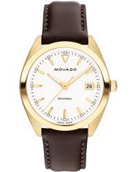 Movado - Heritage Datron Swiss Quartz Chocolate Genuine Leather Strap Watch 39mm - Lyst