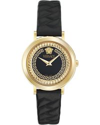 Versace - Swiss Delphinus Black Leather Strap Watch 35mm - Lyst