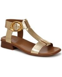 Naturalizer - Brandy T-strap Stacked Low Block Heel Sandals - Lyst