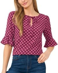 Cece - Split Tie-neck Ruffle-cuff 3/4-sleeve Top - Lyst