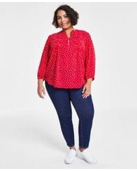 Tommy Hilfiger - Plus Size Dot Print Pintuck 3 4 Sleeve Top Th Flex Gramercy Pull On Jeans - Lyst