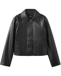 Mango - Crocodile-effect Faux Leather Cropped Jacket - Lyst